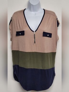 It Girl XL Top Vintage Colorblock Slinky Stretch Knit Flowy Comfort